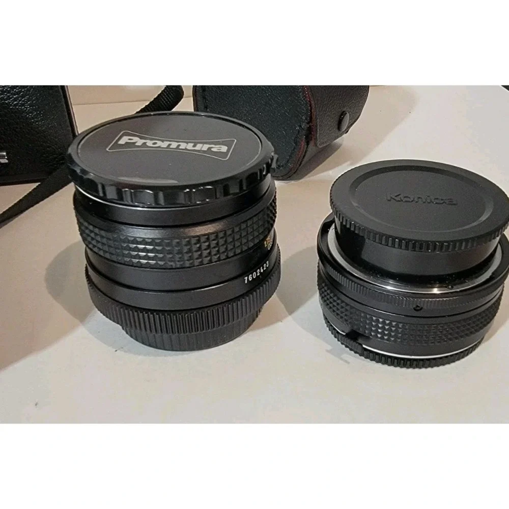Vintage Konica FP-1 Program‎ Motor Camera Lens Bundle + Case